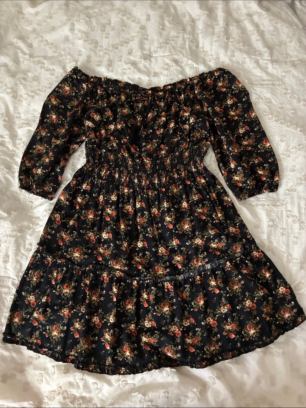 Justify Black Floral Off-Shoulder Tiered Dress